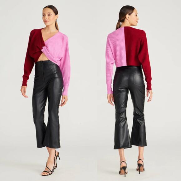 NWT Amur V-Neck Rib Knit Wool Twist Front Cruz Twist Sweater Cranberry Red - Picture 9 of 10